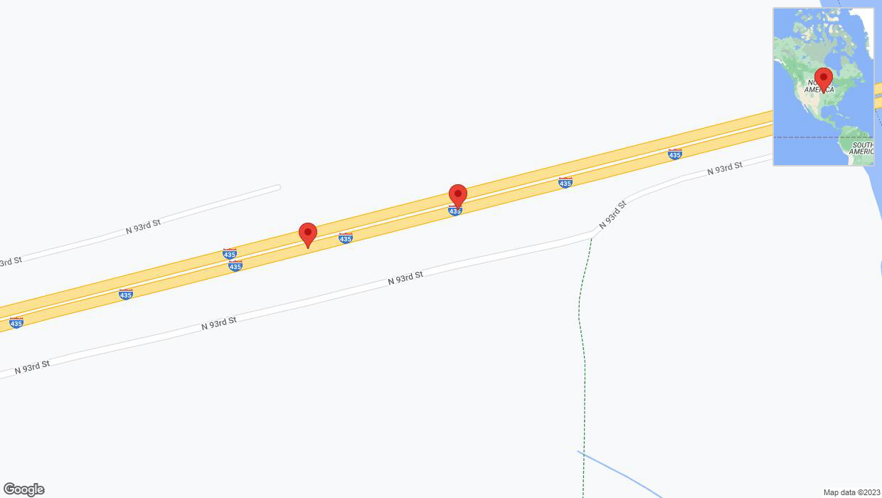 A detailed map that shows the affected road due to 'Broken down vehicle on northbound I-435 in Kansas City' on October 25th at 8:24 p.m.