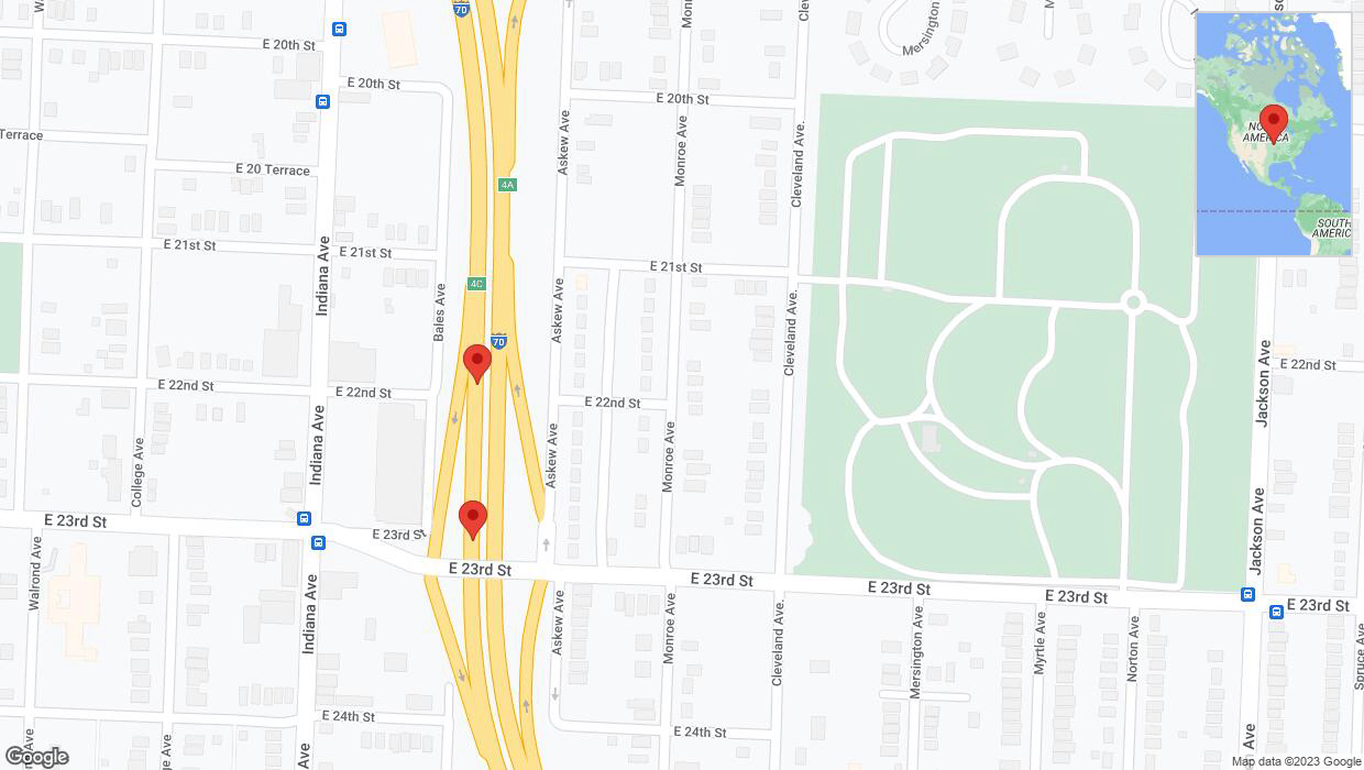 A detailed map that shows the affected road due to 'Broken down vehicle on eastbound I-70 in Kansas City' on October 25th at 9:42 p.m.