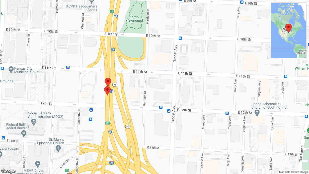 A detailed map that shows the affected road due to 'Broken down vehicle on eastbound I-70 in Kansas City' on October 26th at 4 p.m.