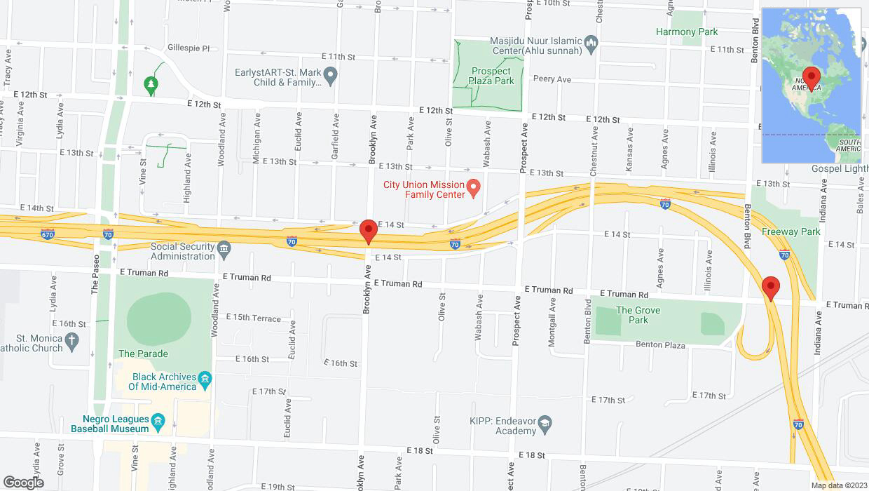 A detailed map that shows the affected road due to 'Crash reported on eastbound I-70 in Kansas City' on October 26th at 4:48 p.m.