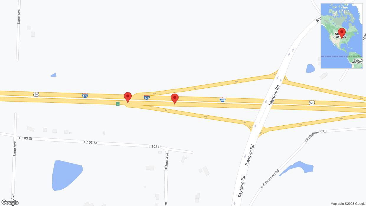 A detailed map that shows the affected road due to 'Broken down vehicle on eastbound I-470 in Kansas City' on October 26th at 5:54 p.m.