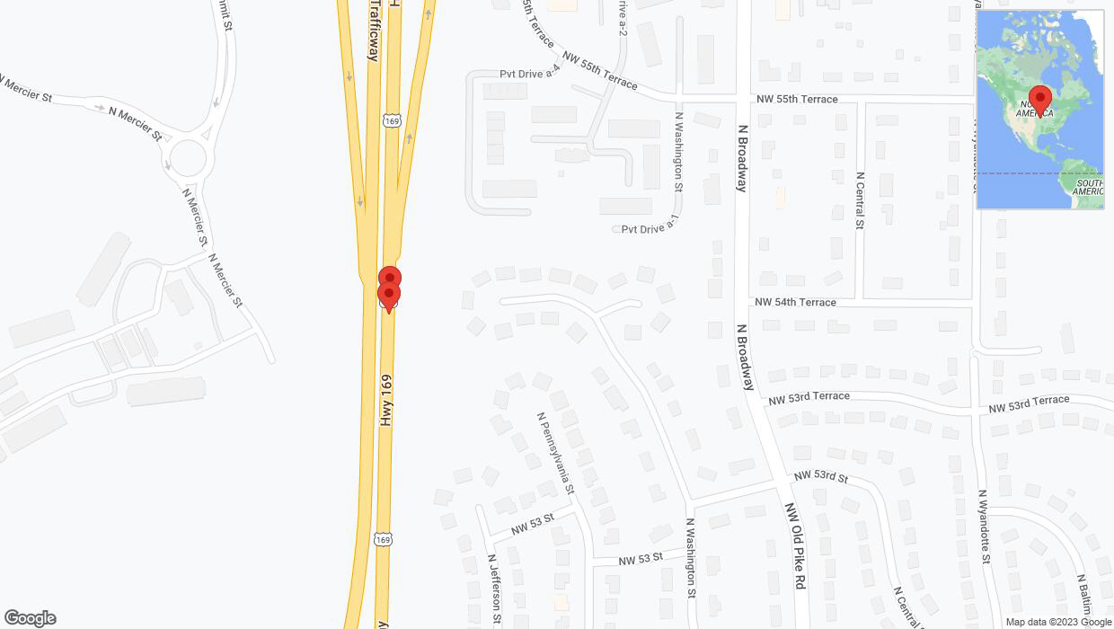 A detailed map that shows the affected road due to 'Broken down vehicle on northbound US-169 in Kansas City' on October 26th at 5:42 p.m.