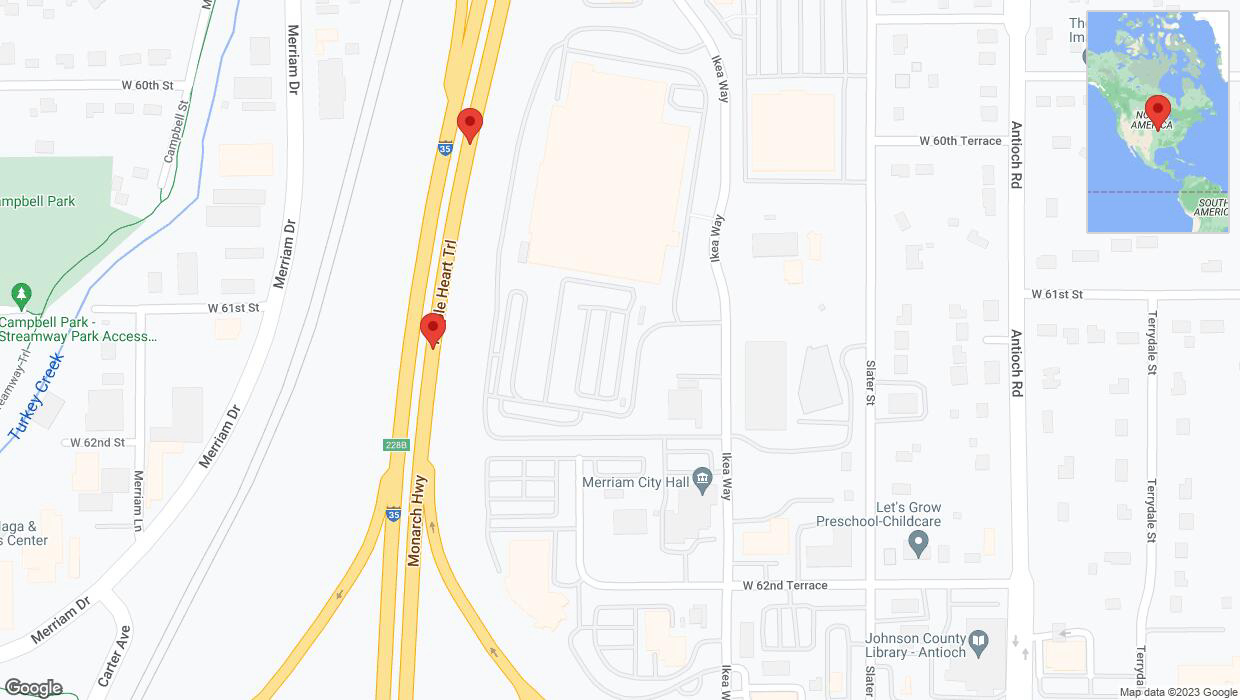 A detailed map that shows the affected road due to 'Broken down vehicle on northbound I-35 in Merriam' on October 26th at 7 p.m.