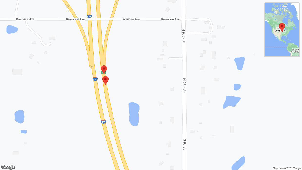 A detailed map that shows the affected road due to 'Broken down vehicle on northbound I-435 in Edwardsville' on October 26th at 9:24 p.m.