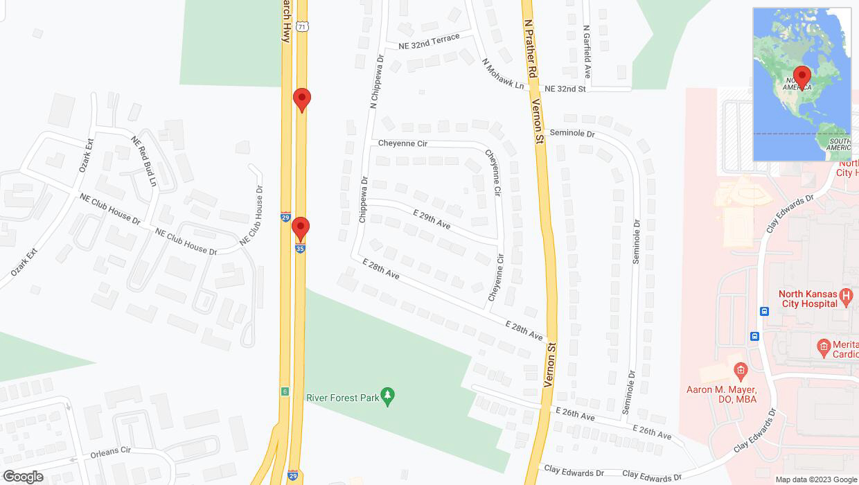 A detailed map that shows the affected road due to 'Broken down vehicle on northbound I-29/I-35 in Kansas City' on October 26th at 9:18 p.m.