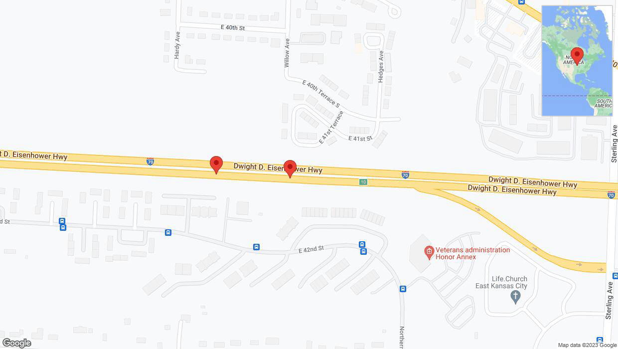 A detailed map that shows the affected road due to 'Broken down vehicle on eastbound I-70 in Kansas City' on October 26th at 11:30 p.m.