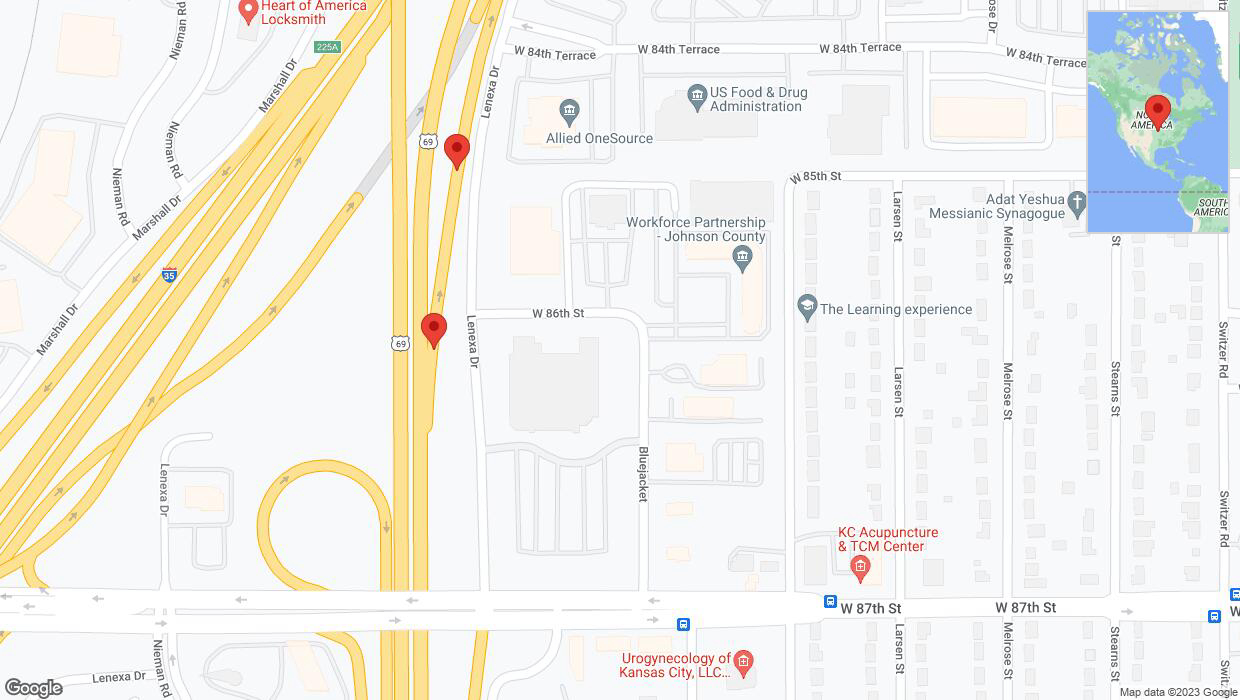 A detailed map that shows the affected road due to 'Broken down vehicle on West 86th Street in Lenexa' on October 27th at 3:36 p.m.