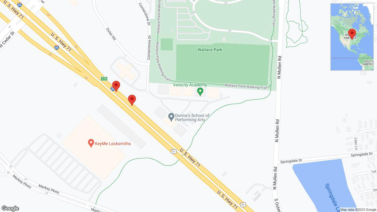 A detailed map that shows the affected road due to 'Broken down vehicle on northbound I-40/US-71 in Belton' on October 27th at 3:30 p.m.