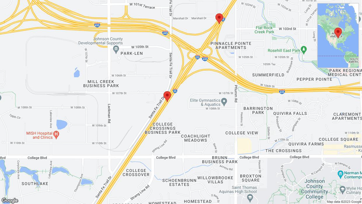 A detailed map that shows the affected road due to 'Warning: Crash on eastbound I-35 in Lenexa' on October 27th at 4:18 p.m.