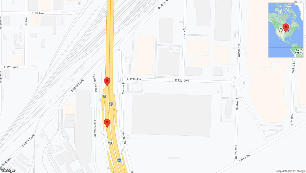 A detailed map that shows the affected road due to 'Broken down vehicle on southbound I-29/I-35 in North Kansas City' on October 27th at 4:30 p.m.