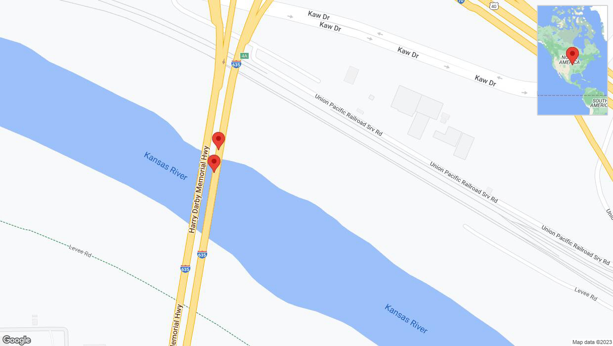 A detailed map that shows the affected road due to 'Broken down vehicle on northbound I-635 in Kansas City' on October 27th at 5:12 p.m.