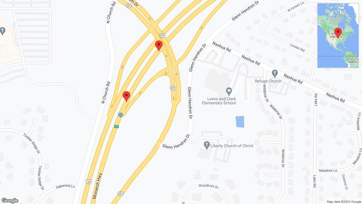 A detailed map that shows the affected road due to 'Broken down vehicle on northbound I-35 in Liberty' on October 27th at 5:36 p.m.