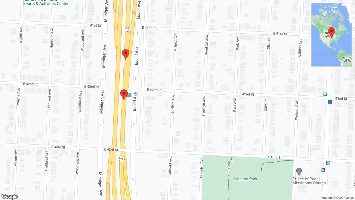 A detailed map that shows the affected road due to 'Broken down vehicle on northbound the Bruce R Watkins Expressway/US-71 in Kansas City' on October 27th at 6:54 p.m.