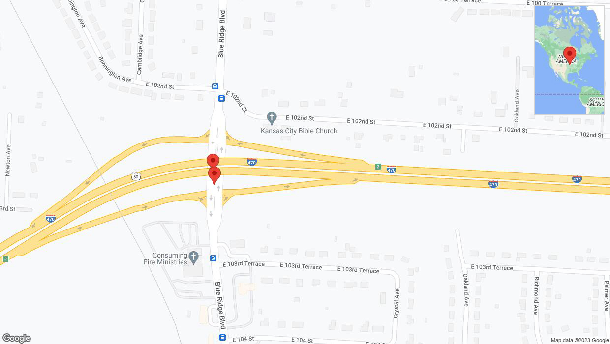 A detailed map that shows the affected road due to 'Broken down vehicle on I-470 East in Kansas City' on October 27th at 7:12 p.m.