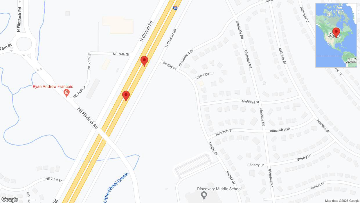 A detailed map that shows the affected road due to 'Broken down vehicle on northbound I-35 in Kansas City' on October 28th at 12:30 p.m.