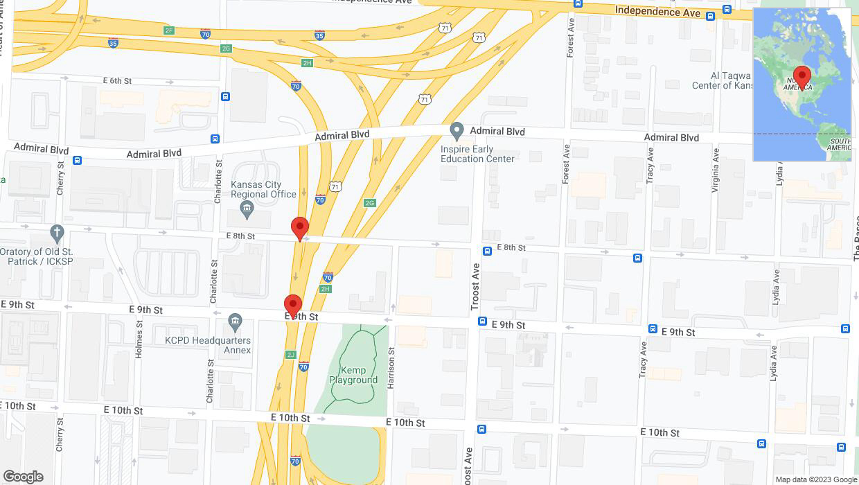 A detailed map that shows the affected road due to 'Broken down vehicle on Admiral Boulevard in Kansas City' on October 28th at 12:30 p.m.
