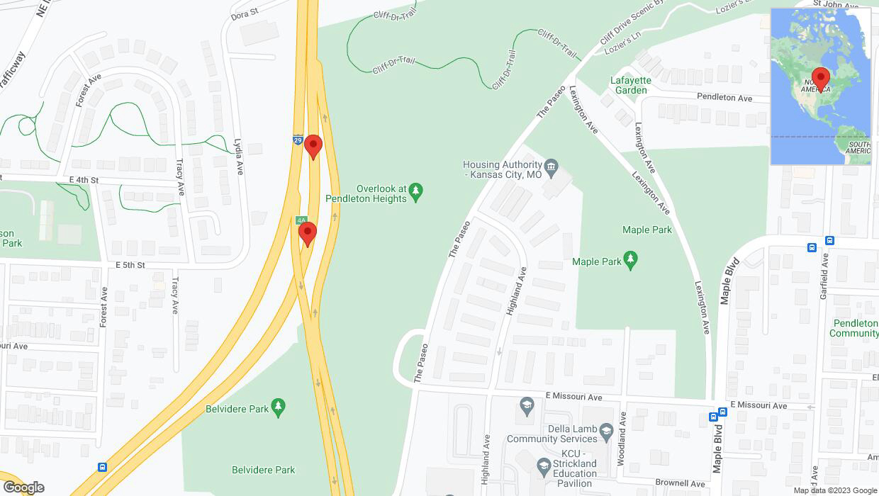 A detailed map that shows the affected road due to 'Broken down vehicle on northbound I-35 in Kansas City' on October 29th at 8:19 p.m.