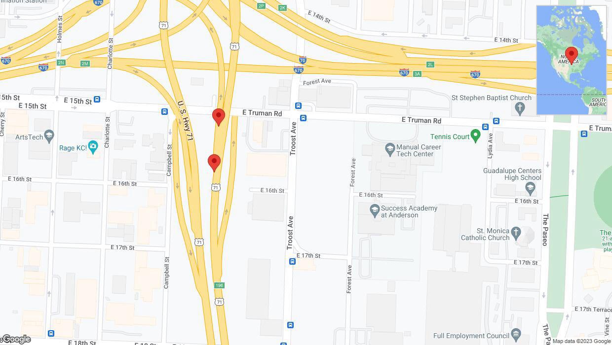 A detailed map that shows the affected road due to 'Broken down vehicle on East 16th Street in Kansas City' on October 28th at 1:30 p.m.