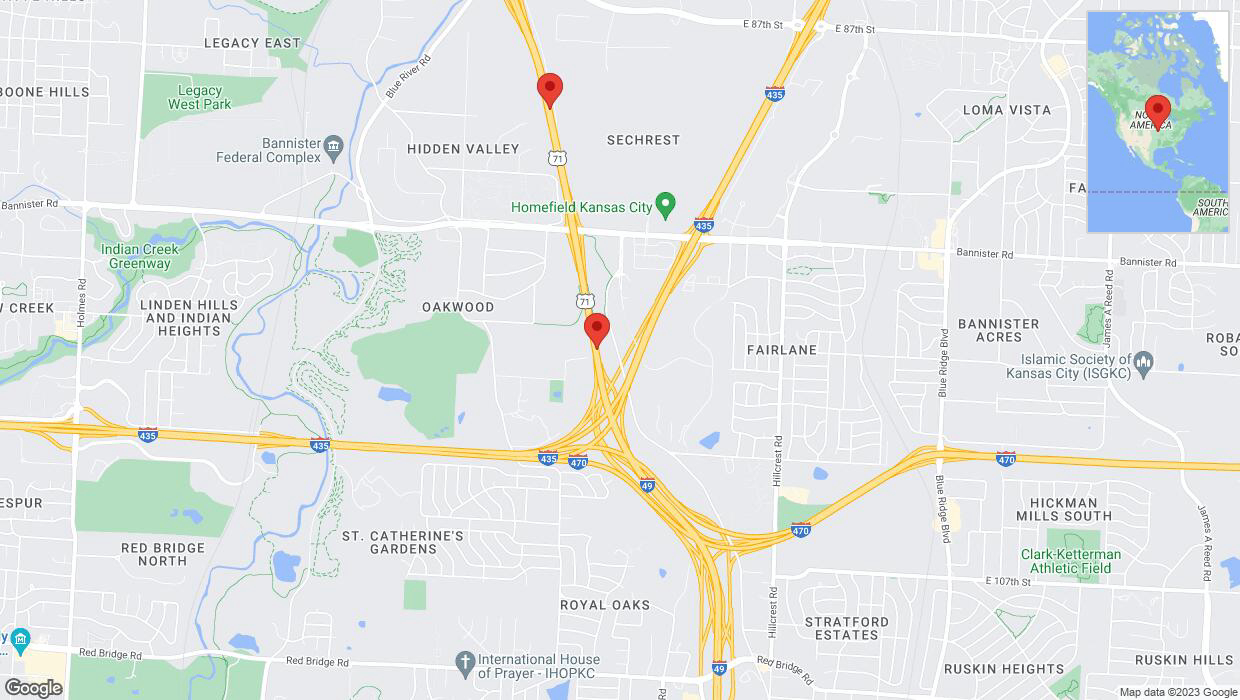 A detailed map that shows the affected road due to 'Warning in Kansas City: Crash reported on northbound I-40/US-71' on October 28th at 2:36 p.m.