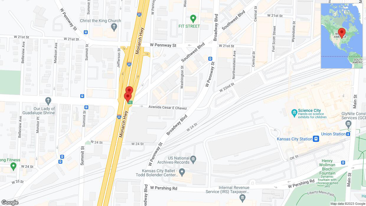 A detailed map that shows the affected road due to 'Broken down vehicle on northbound I-35 in Kansas City' on October 28th at 5:42 p.m.