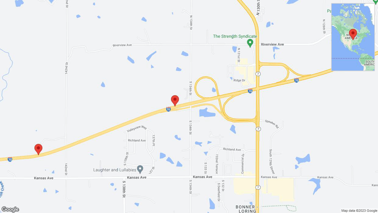 A detailed map that shows the affected road due to 'Incident on westbound I-70 in Bonner Springs' on October 28th at 7:24 p.m.