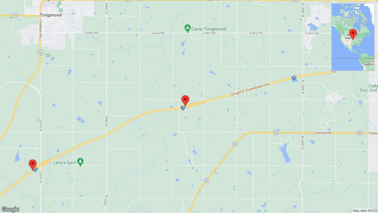 A detailed map that shows the affected road due to 'Basehor: I-70 closed' on October 28th at 7:54 p.m.