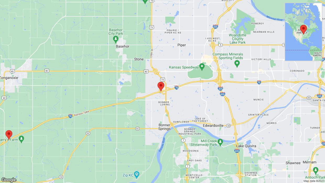 A detailed map that shows the affected road due to 'I-70 closed in Bonner Springs' on October 28th at 11:50 p.m.