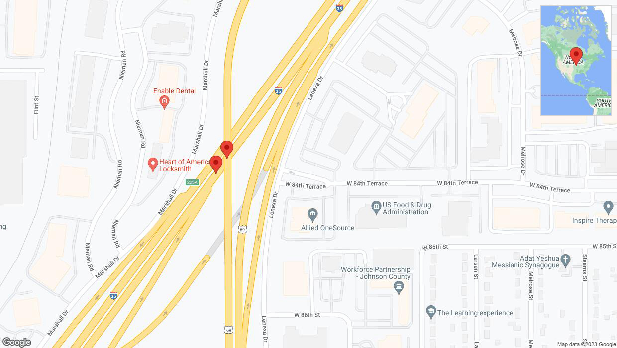 A detailed map that shows the affected road due to 'Broken down vehicle on eastbound I-35 in Lenexa' on October 29th at 1:55 p.m.