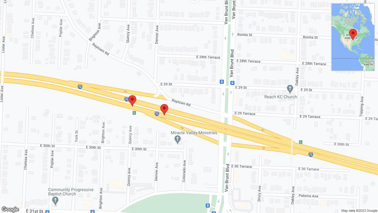 A detailed map that shows the affected road due to 'Broken down vehicle on eastbound I-70 in Kansas City' on October 29th at 2:01 p.m.