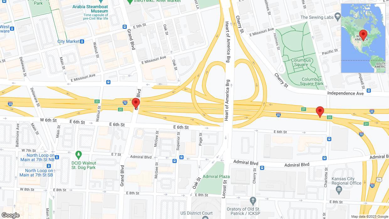 A detailed map that shows the affected road due to 'Warning in Kansas City: Crash reported on eastbound I-70/I-35' on October 29th at 3:19 p.m.