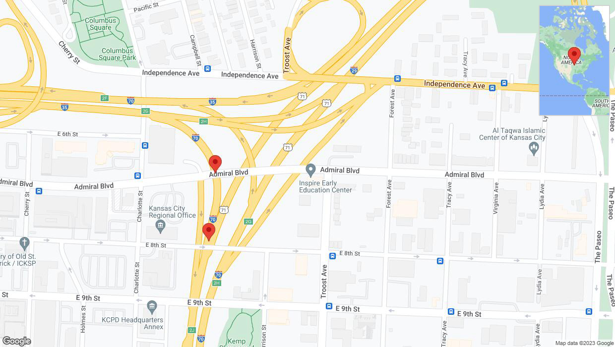A detailed map that shows the affected road due to 'Broken down vehicle on eastbound I-70 in Kansas City' on October 29th at 6:37 p.m.