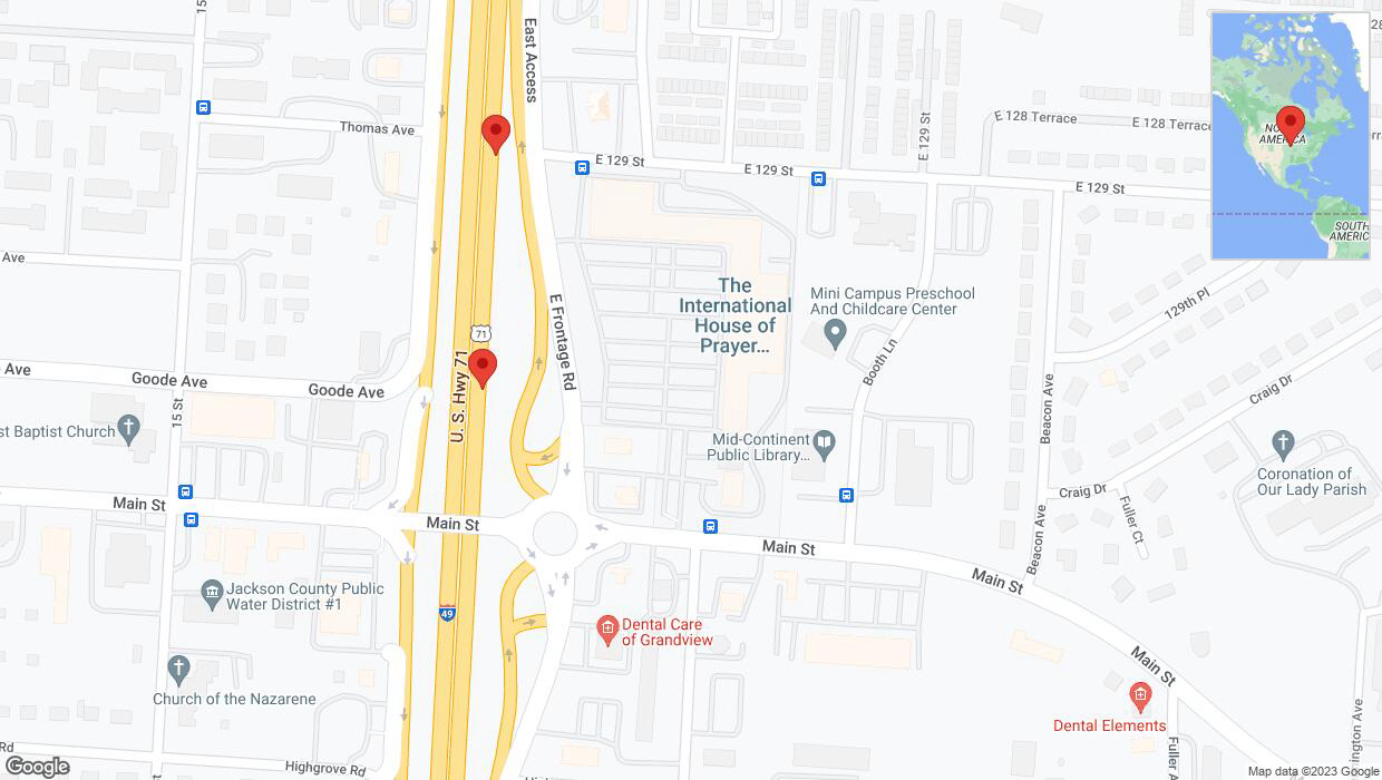 A detailed map that shows the affected road due to 'Broken down vehicle on northbound I-40/US-71 in Grandview' on October 30th at 12:25 p.m.