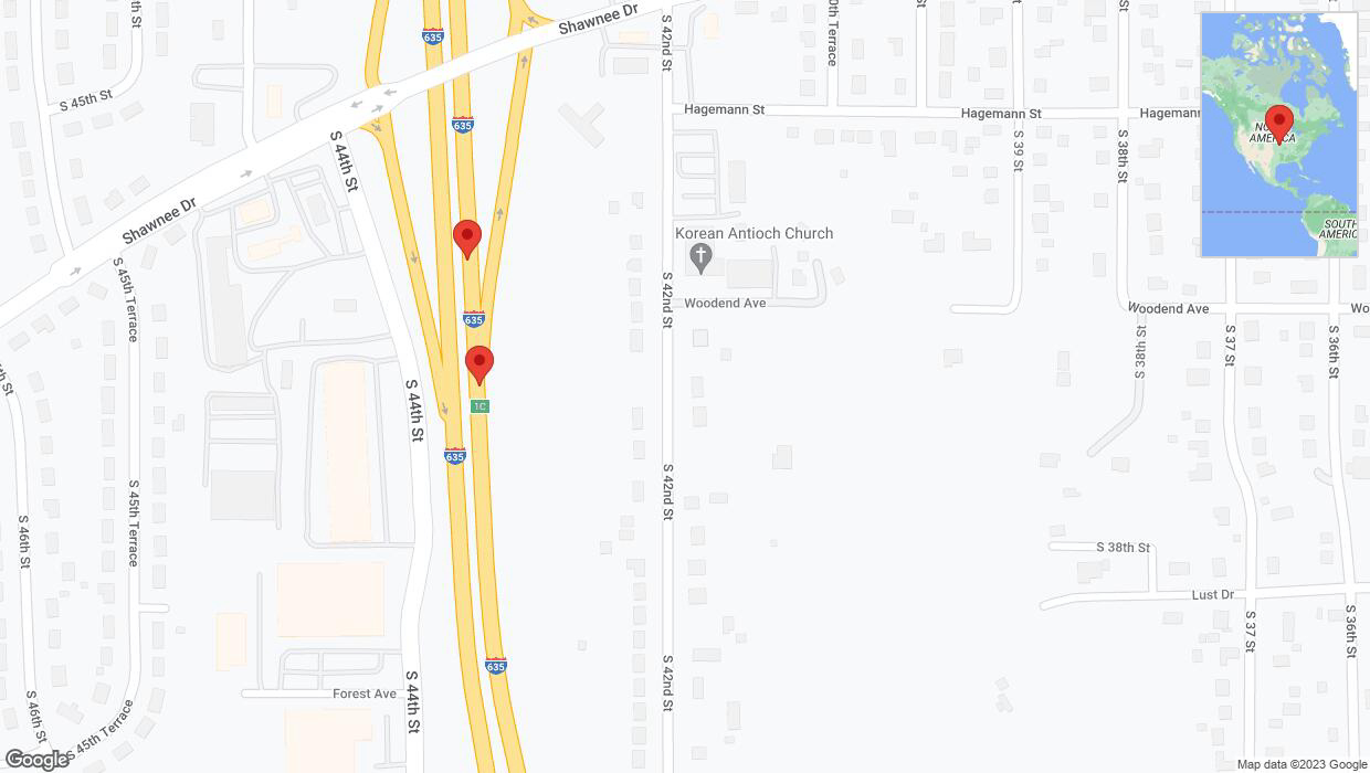 A detailed map that shows the affected road due to 'Broken down vehicle on northbound I-635 in Kansas City' on October 30th at 4:12 p.m.