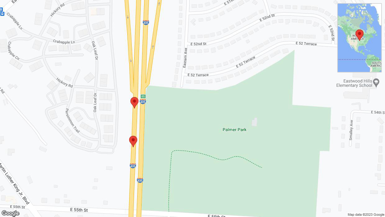 A detailed map that shows the affected road due to 'Broken down vehicle on southbound I-435 in Kansas City' on October 30th at 1:06 p.m.