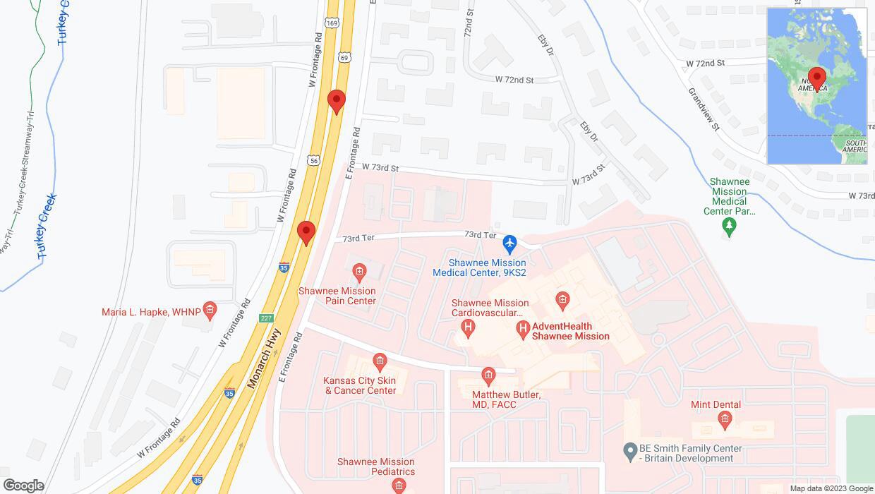 A detailed map that shows the affected road due to 'Broken down vehicle on eastbound I-35 in Merriam' on October 31st at 11:54 p.m.