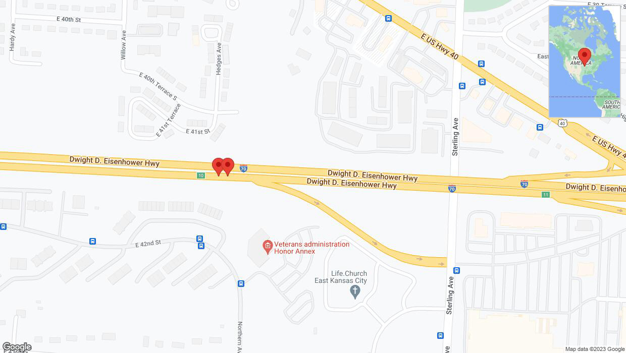 A detailed map that shows the affected road due to 'Broken down vehicle on eastbound I-70 in Kansas City' on October 30th at 12:54 p.m.