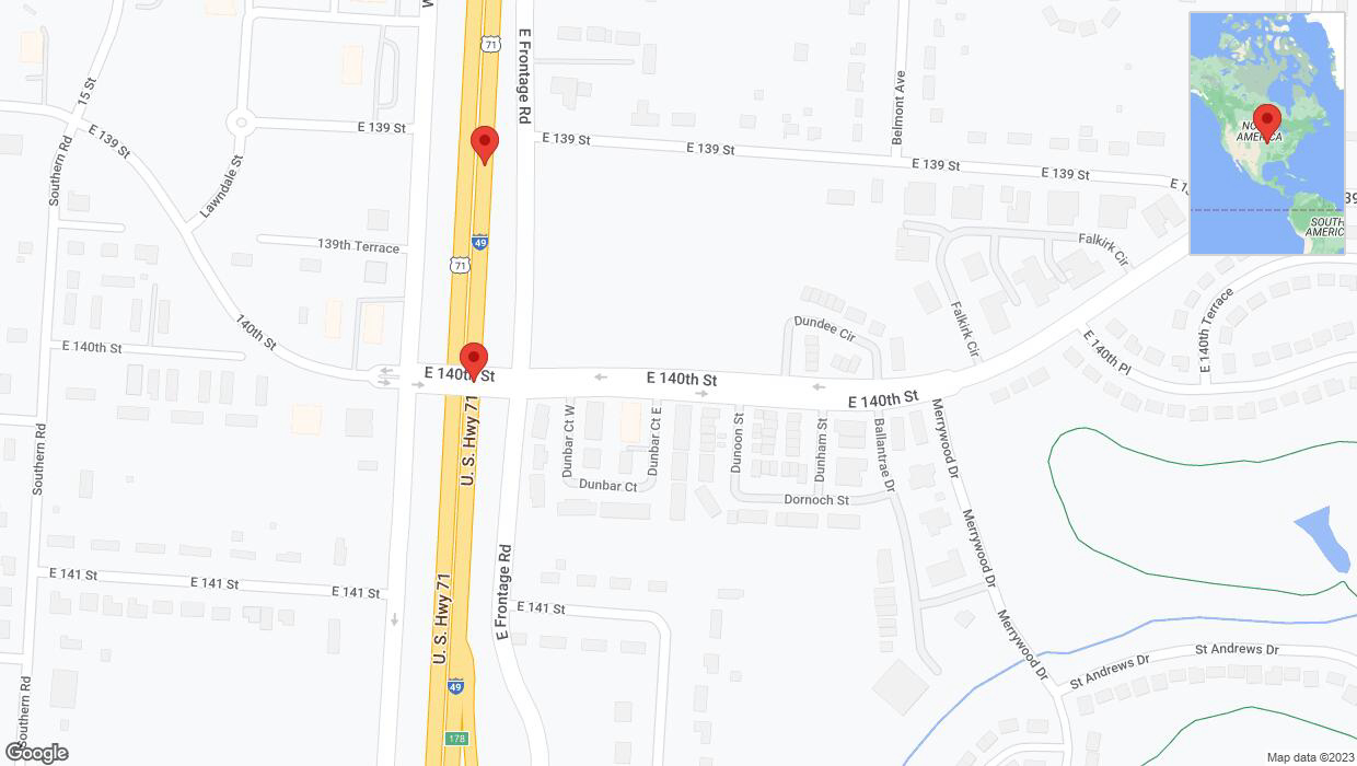 A detailed map that shows the affected road due to 'Broken down vehicle on northbound I-40/US-71 in Grandview' on October 30th at 12:43 p.m.