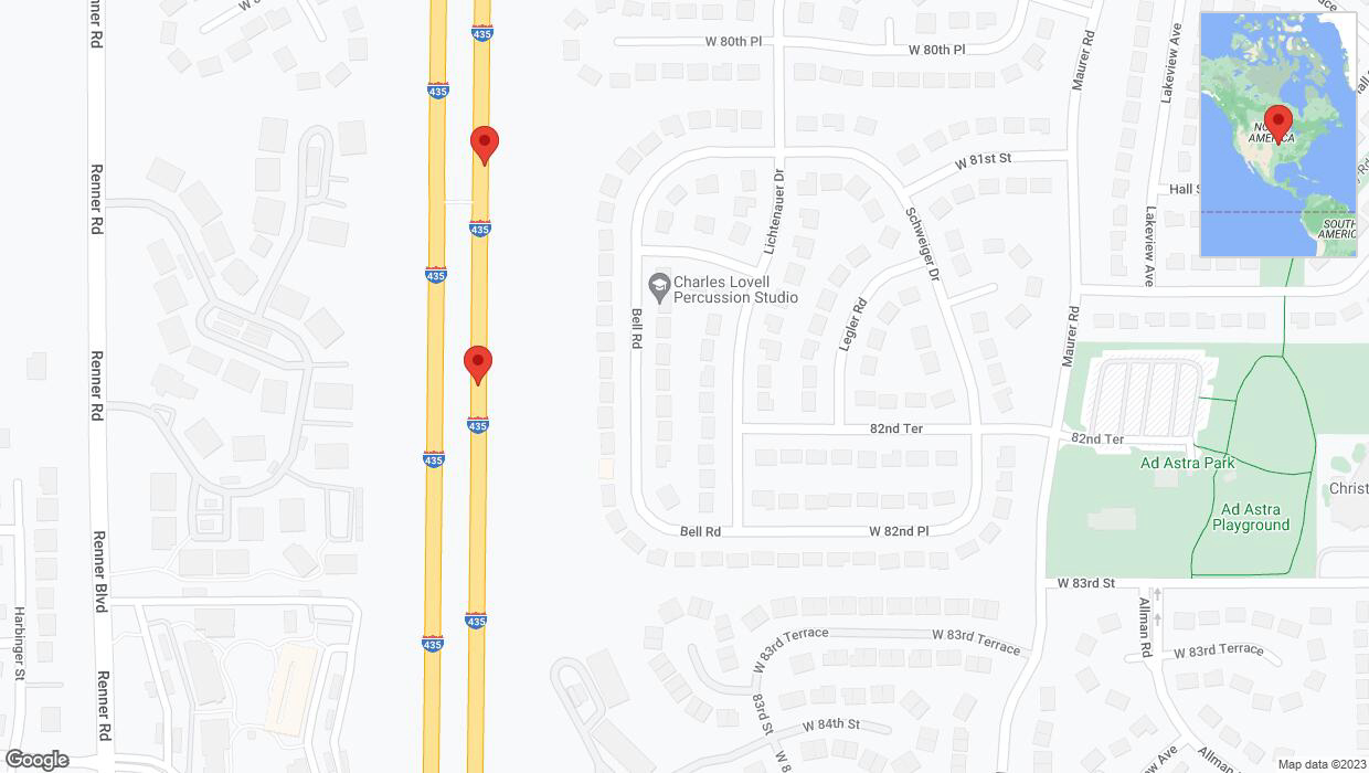 A detailed map that shows the affected road due to 'Broken down vehicle on northbound I-435 in Lenexa' on October 30th at 12:48 p.m.