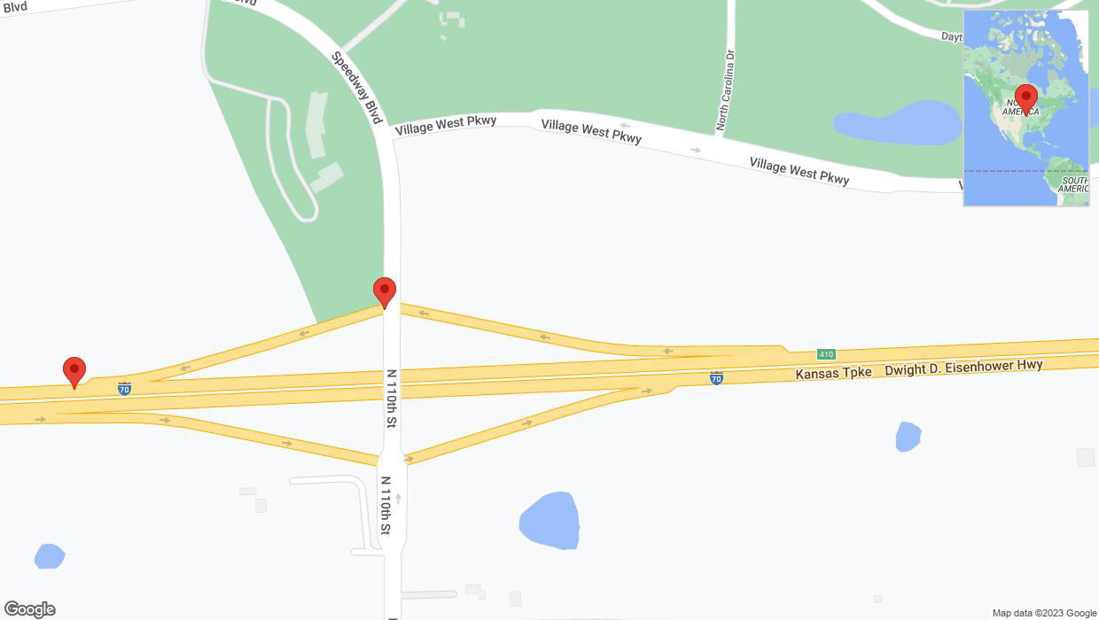 A detailed map that shows the affected road due to 'Broken down vehicle on North 110th Street in Kansas City' on October 30th at 1:12 p.m.