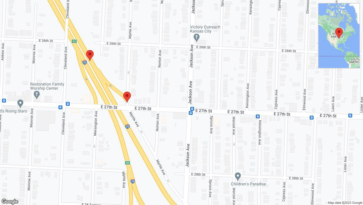 A detailed map that shows the affected road due to 'Broken down vehicle on East 27th Street in Kansas City' on October 30th at 1:30 p.m.