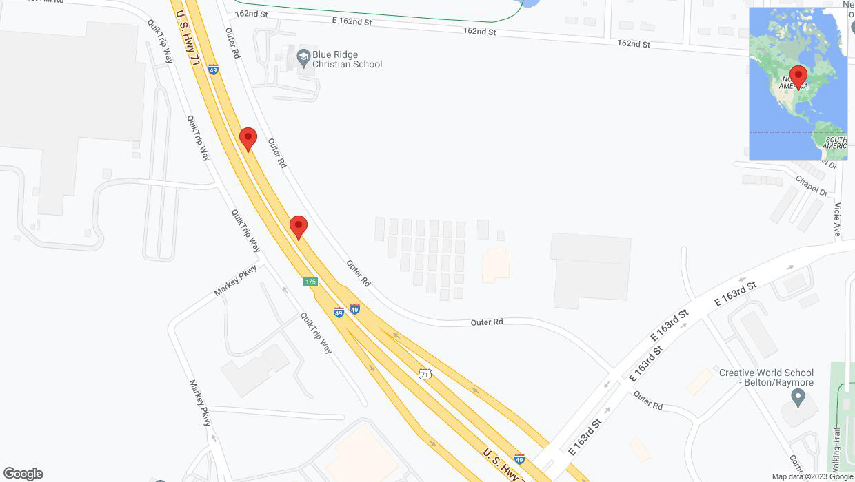 A detailed map that shows the affected road due to 'Broken down vehicle on northbound I-40/US-71 in Belton' on October 30th at 3:18 p.m.