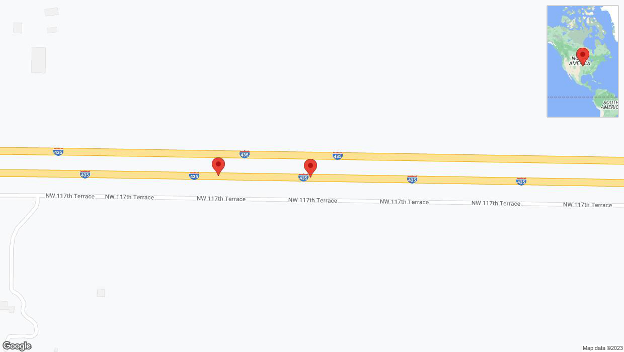 A detailed map that shows the affected road due to 'Broken down vehicle on eastbound I-435 in Kansas City' on October 30th at 4:48 p.m.