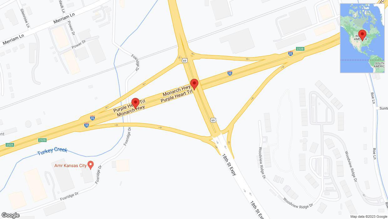 A detailed map that shows the affected road due to 'Crash reported on northbound I-35 in Kansas City' on October 30th at 5:06 p.m.