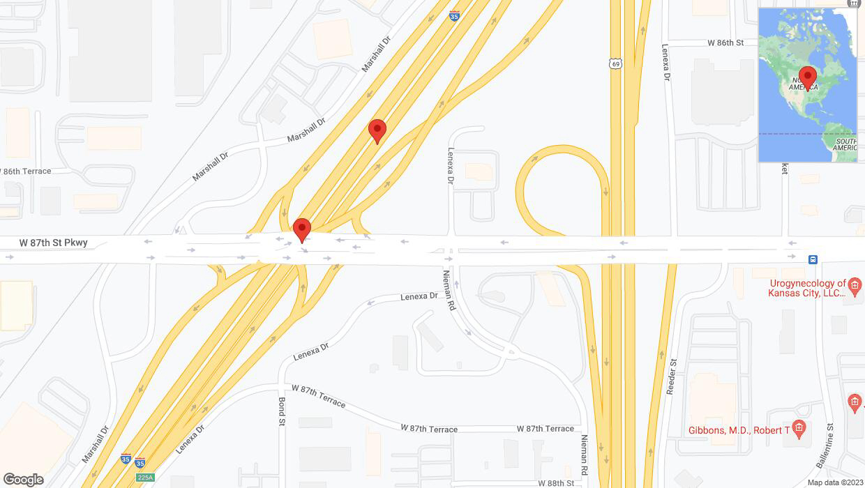 A detailed map that shows the affected road due to 'Broken down vehicle on eastbound I-35 in Overland Park' on October 30th at 6:18 p.m.
