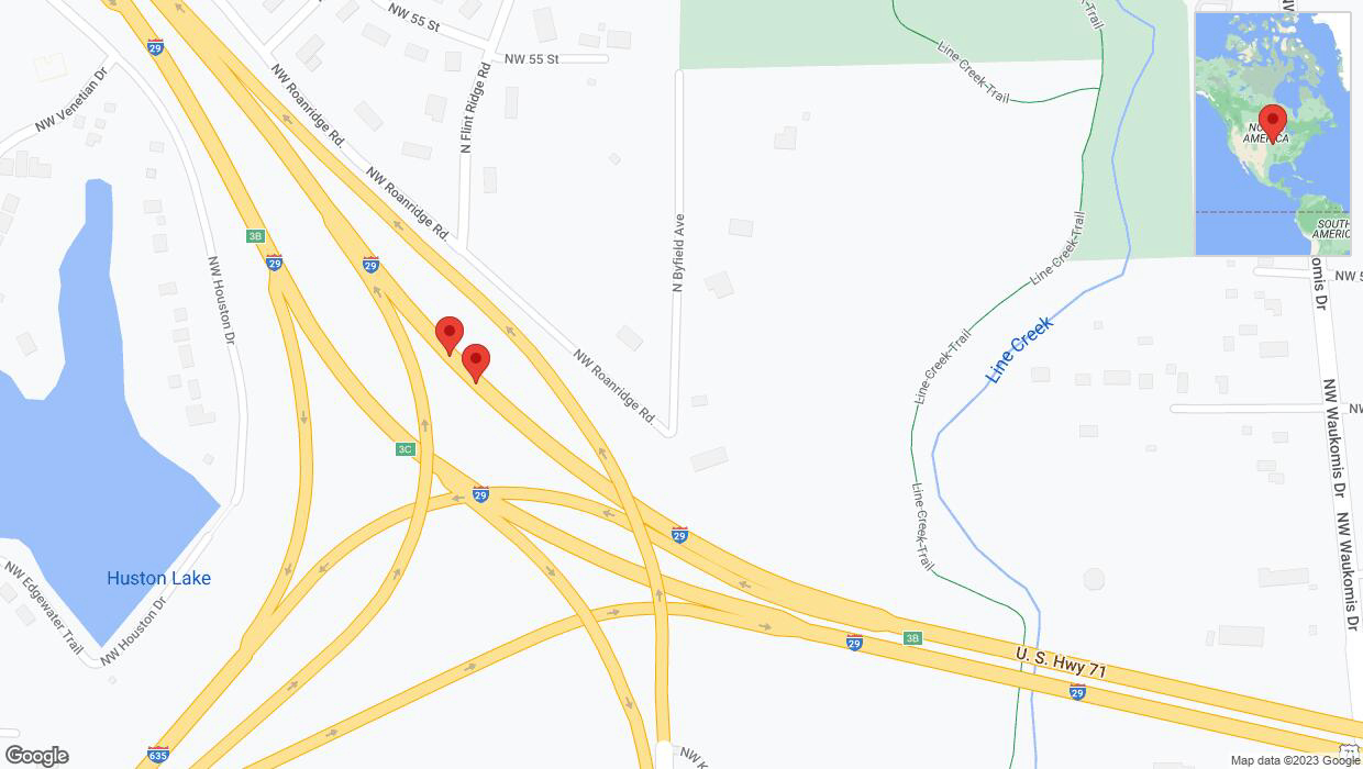 A detailed map that shows the affected road due to 'Broken down vehicle on northbound I-29 in Kansas City' on October 30th at 6 p.m.