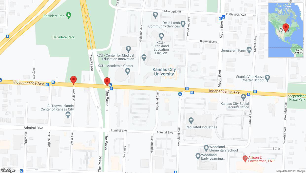 A detailed map that shows the affected road due to 'Independence Avenue/US-24 temporarily closed in Kansas City' on November 5th at 7:59 p.m.
