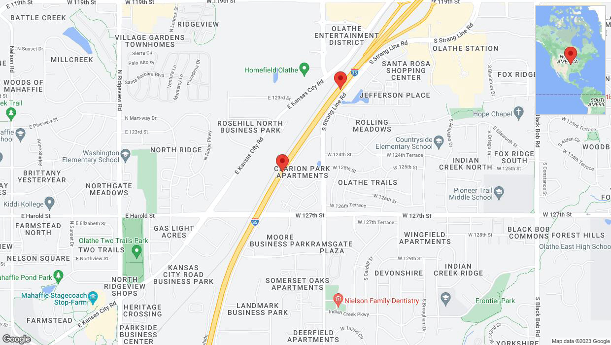 A detailed map that shows the affected road due to 'Broken down vehicle on eastbound I-35 in Olathe' on October 31st at 12:30 p.m.