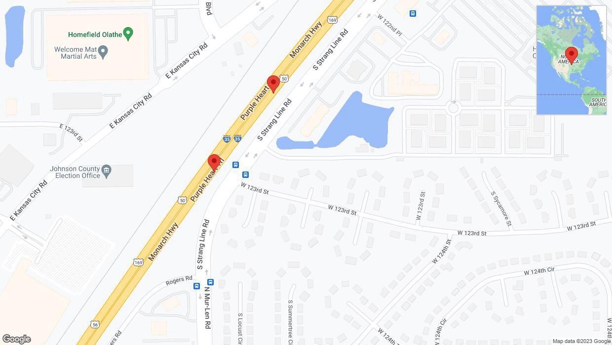 A detailed map that shows the affected road due to 'Broken down vehicle on eastbound I-35 in Olathe' on October 31st at 12:36 p.m.