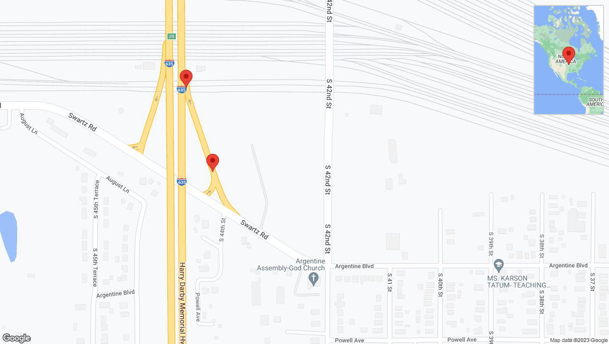 A detailed map that shows the affected road due to 'Broken down vehicle on Swartz Road in Kansas City' on October 31st at 1:54 p.m.