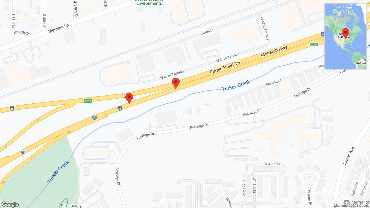 A detailed map that shows the affected road due to 'Broken down vehicle on northbound I-35 in Mission' on October 31st at 2 p.m.